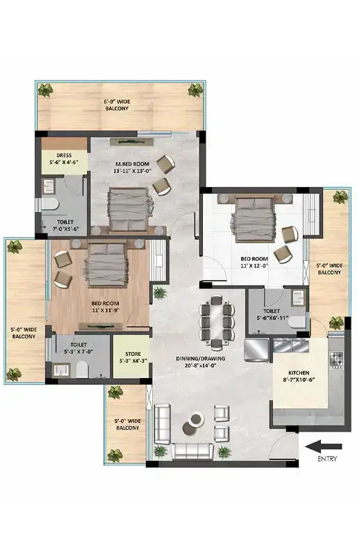 3 BHK +STORE FLOOR PLAN